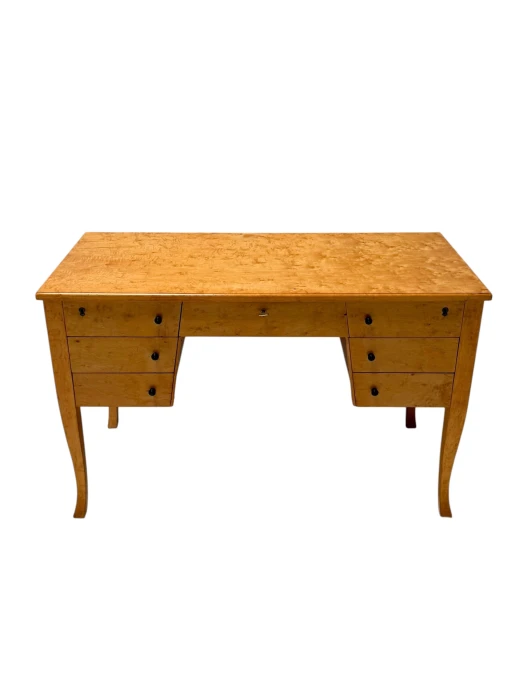 Art Deco Desk in Birdseye Maple, Swedish Design, 1940s, 7 Drawers